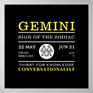 Gemini-tecken på Zodiac, Astrologisk Poster