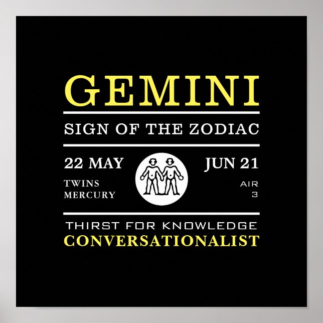 Gemini-tecken på Zodiac, Astrologisk Poster (Framsidan)