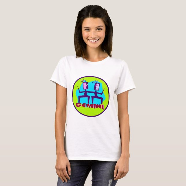 Gemini Tecknad Zodiac Astrology-design Tee (Hel framsida)
