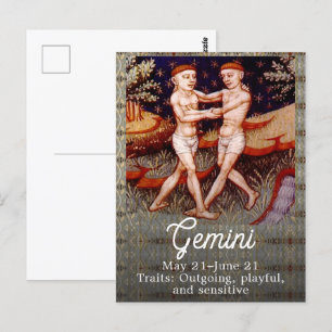 Gemini Tvillingarnas Stjärntecken Födelsedagsfest Vykort