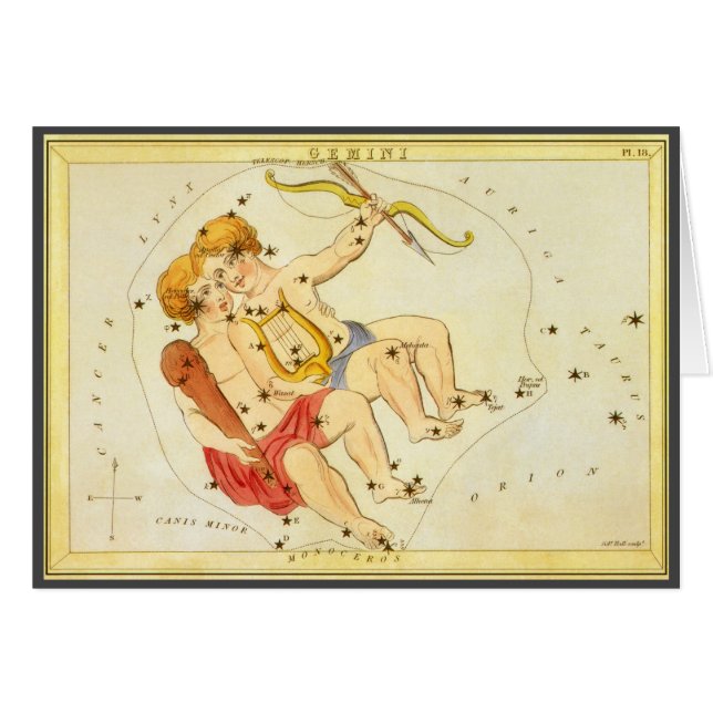 Gemini Twillingar Vintage Constellation Uranias Sp Hälsningskort (Framsidan Horizontal)