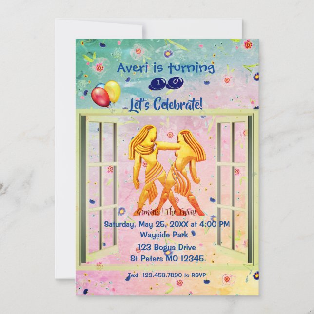 Gemini Twillingarna Birthday (maj 21-juni 20) Inbjudningar (Framsida)