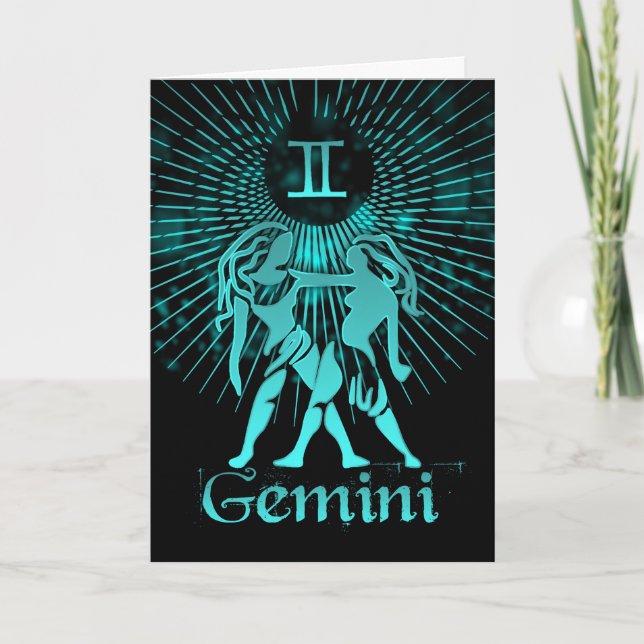 Gemini, Twillingarna Zodiac Symbols Greeting Card Kort (Framsida)