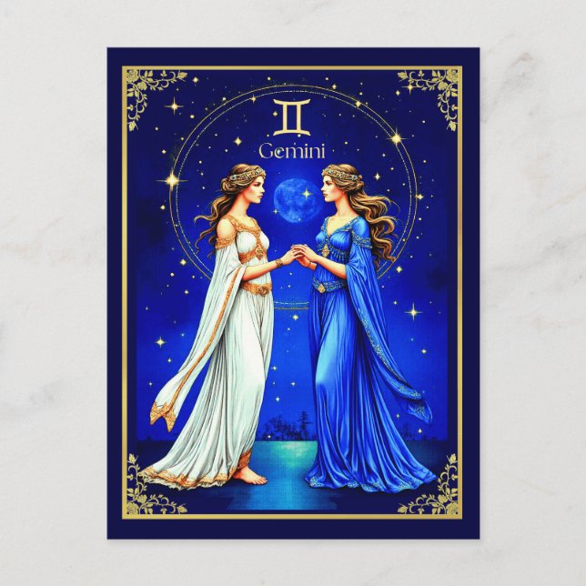 Gemini Twillingars Beneath a Starry Himmel Vykort (Framsida)