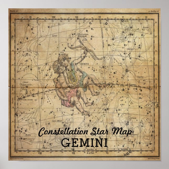 Gemini Twillingars Constellation Star Karta June Poster (Framsidan)