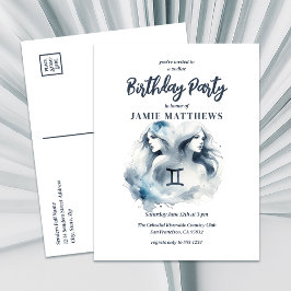 Gemini Twillingars Zodiac Thned Födelsedagsfest Inbjudan Vykort