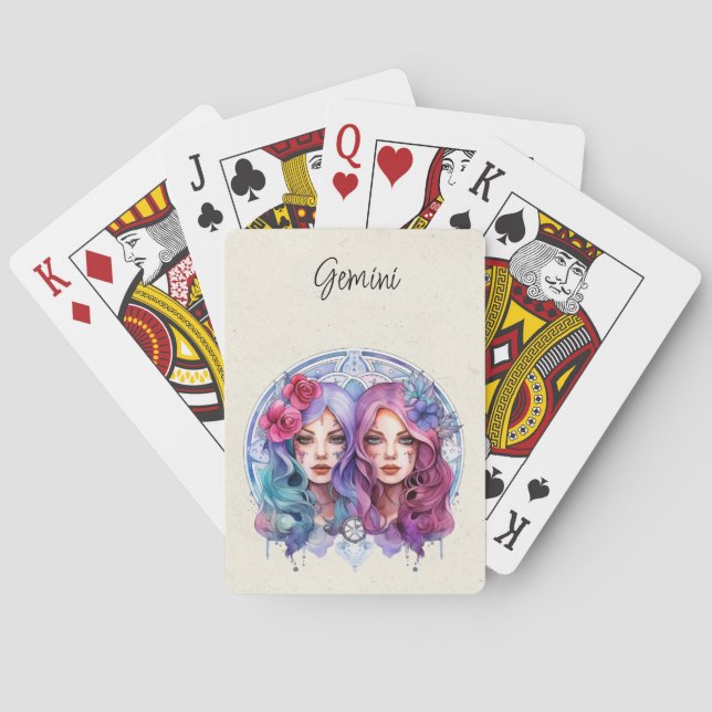 Gemini Twillingars Zodiac Watercolor Casinokort (Baksidan)