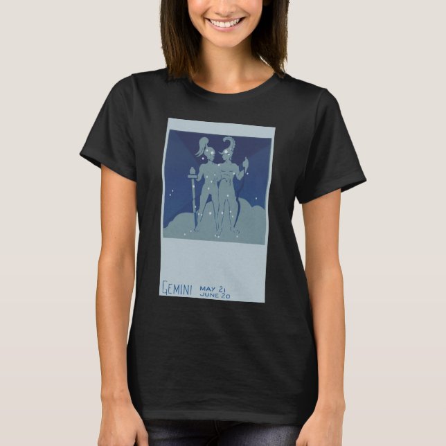 Gemini Twin Constellation Vintage Zodiac Astrology Tee Shirt (Framsida)