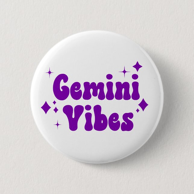 Gemini Vibes Zodiac Astrology Lila Stars Button Knapp (Framsida)