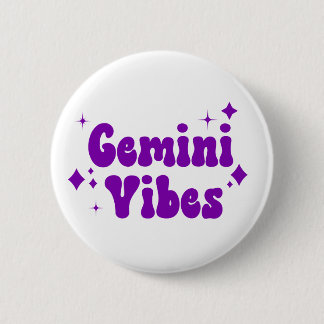 Gemini Vibes Zodiac Astrology Lila Stars Button Knapp