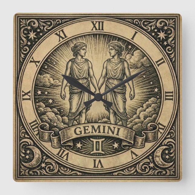 Gemini Vintage Stjärntecken Väggklocka (Framsida)