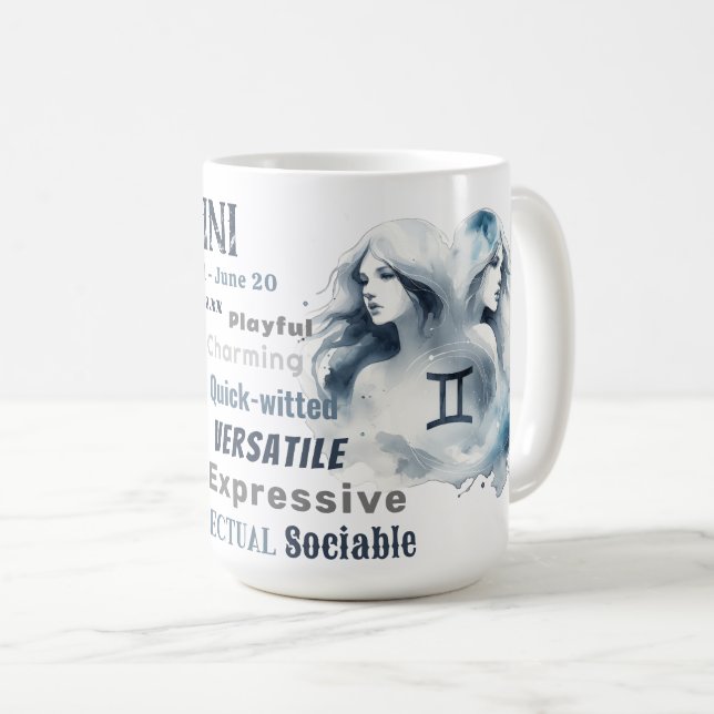Gemini Watercolor Zodiac Sign Traits Birthday Kaffemugg (Framsida höger)
