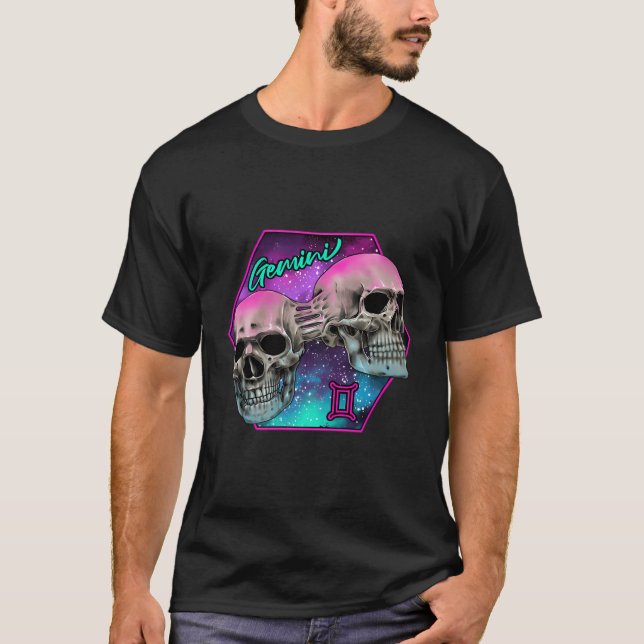 Gemini Witchcraft Zodiac Signs Art Skull Constella T Shirt (Framsida)