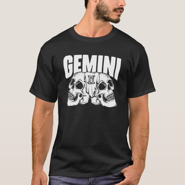 Gemini Witchcraft Zodiac Signs Skull Constellation T Shirt (Framsida)