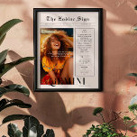 Gemini | Zodiac Astrology Photo Newspaper Poster<br><div class="desc">Denna zodiac-poster är formaterad för att se ut som ett elegant tidningsomslag som innehåller ditt eget foto och information. Perfekt för vänner och familj att önska dem en lycklig dag när de blir ett år äldre. Med mottagarna namn, och med personlighetsegenskaper för födelsedags- och zodiac inkluderade, gör den här poster...</div>