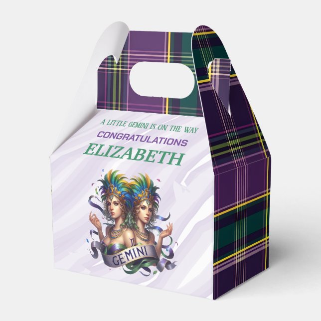 Gemini Zodiac Baby Shower 4"w x 2.5"l x 5"h Presentaskar (Framsidan Sidan)