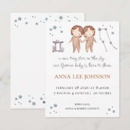 Gemini Zodiac Birth Announcement Julkort