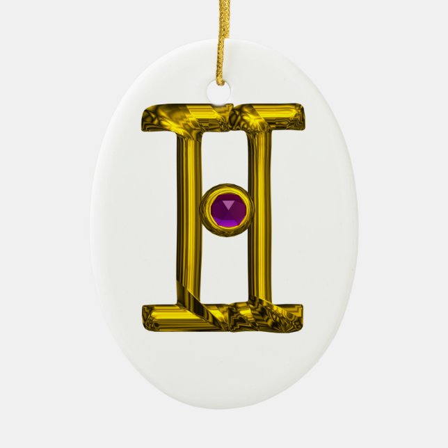 GEMINI ZODIAC BIRTHDAY JEWEL Lila Alexandrite Julgransprydnad Keramik (Framsidan)