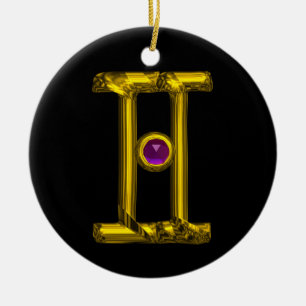 GEMINI ZODIAC BIRTHDAY JEWEL Lila Alexandrite Julgransprydnad Keramik