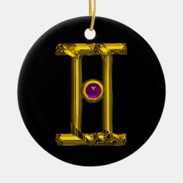 GEMINI ZODIAC BIRTHDAY JEWEL Lila Alexandrite Julgransprydnad Keramik (Framsidan)