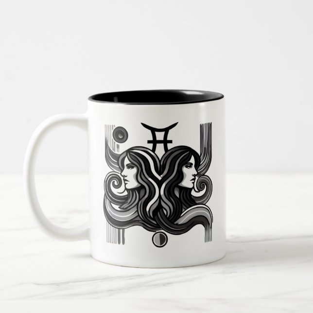 Gemini Zodiac Black and White Coffee mugg (Vänster)