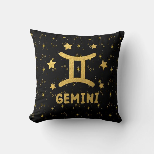 Gemini Zodiac Black och Guld Dekorativ kudde (Framsida)