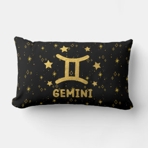 Gemini Zodiac Black och Guld Lumbar Pillow Lumbarkudde
