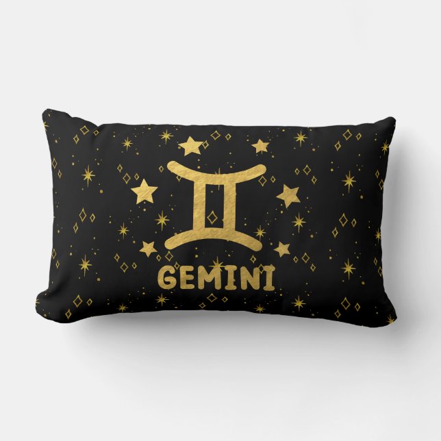 Gemini Zodiac Black och Guld Lumbar Pillow Lumbarkudde (Framsida)