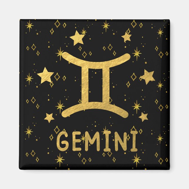 Gemini Zodiac Black och Guld Magnet (Framsidan)