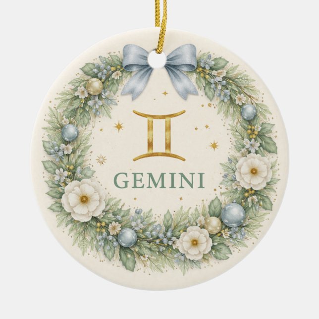 Gemini Zodiac Christmas Ornament – Winter Floral W (Framsidan)