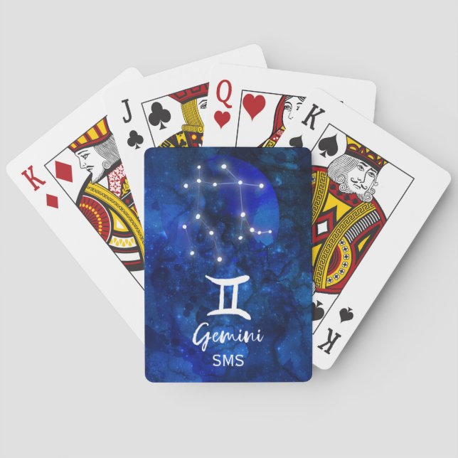 Gemini Zodiac Constellation Blue Galaxy Monogram Casinokort (Baksidan)