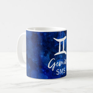 Gemini Zodiac Constellation Blue Galaxy Monogram Kaffemugg