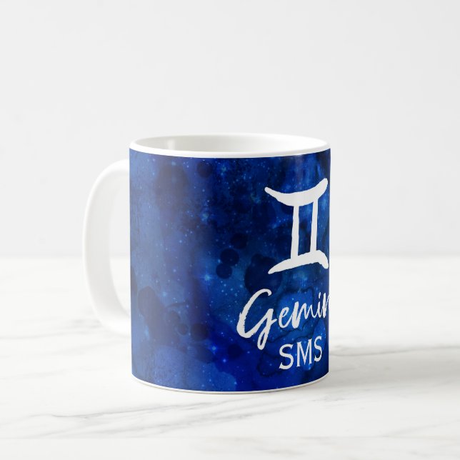 Gemini Zodiac Constellation Blue Galaxy Monogram Kaffemugg (Framsida vänster)
