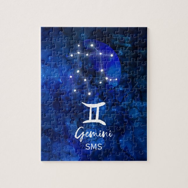 Gemini Zodiac Constellation Blue Galaxy Monogram Pussel (Vertikal)