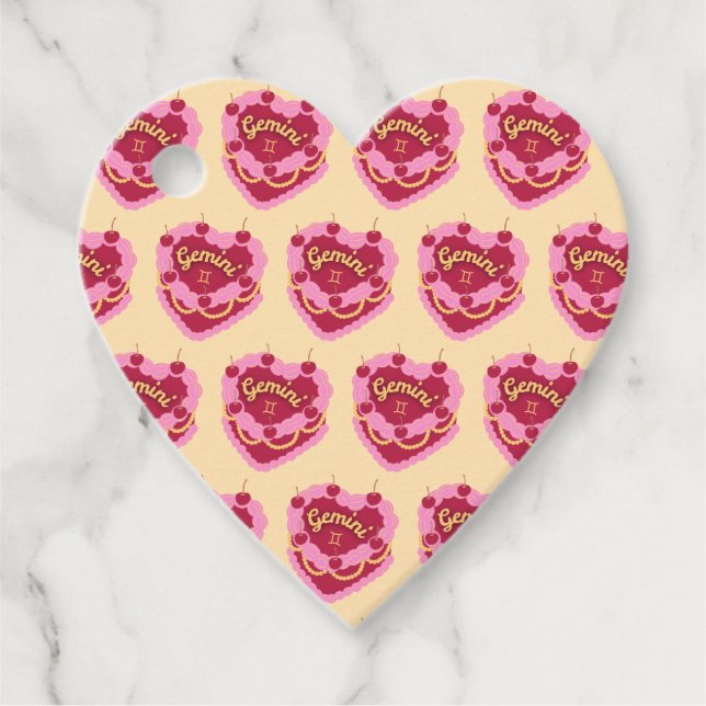 Gemini Zodiac Coquette Heart Birthday Cake Gåvor Etiketter (Framsida)