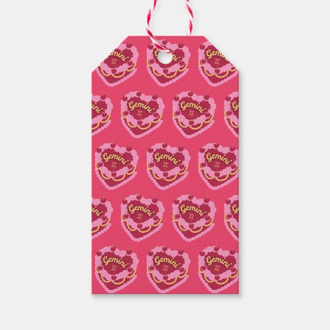 Gemini Zodiac Coquette Heart Birthday Cake Presentetikett (Framsidan)