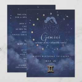 Gemini Zodiac Födelsedagsinbjudan Inbjudningar