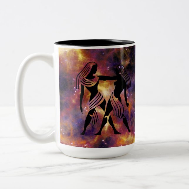 Gemini Zodiac Galaxy Design – Astrology Birthday H Två-Tonad Mugg (Vänster)