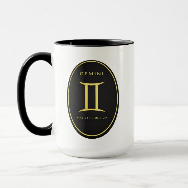 Gemini Zodiac Gold Oval Emblem Mug | Luxury Astrol Mugg (Vänster)