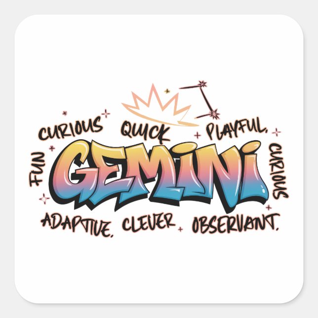 Gemini Zodiac  Graffiti  Fyrkantigt Klistermärke (Framsida)
