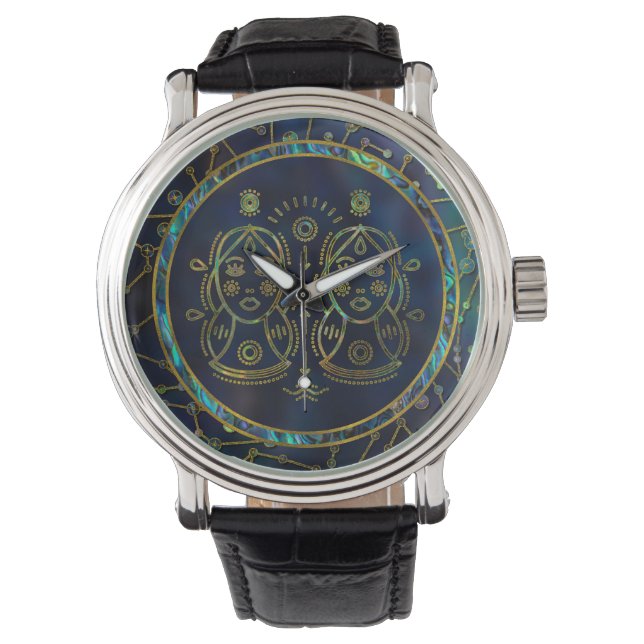 Gemini Zodiac Guld Abalone on Constellation Armbandsur (Framsida)