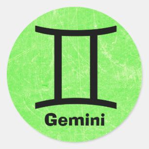 Gemini Zodiac Horoscope Sign Lime Green Sticker Runt Klistermärke