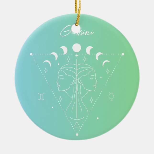 Gemini zodiac horoscope stjärntecken gradient julgransprydnad keramik (Framsidan)