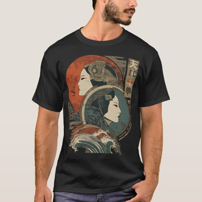 Gemini Zodiac Japansk Art | Honale Porträtt Easte T Shirt (Framsida)
