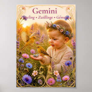 Gemini Zodiac Konst Drömmig Astrologi Kollektion Poster