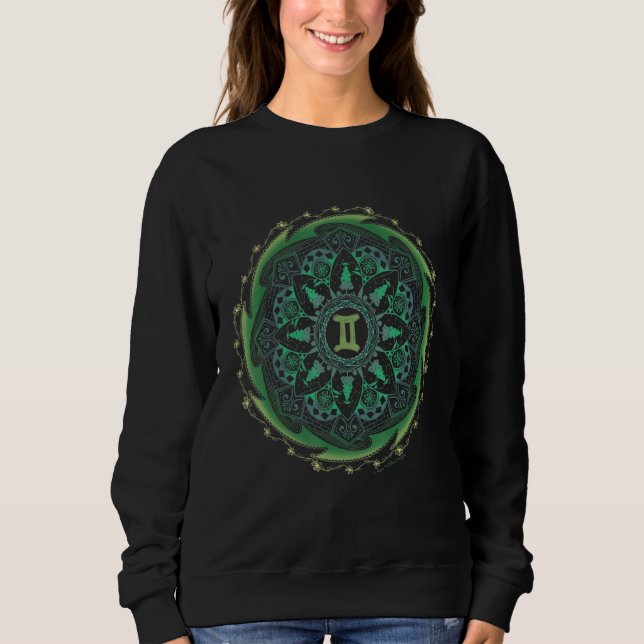Gemini Zodiac Mandala T Shirt (Framsida)