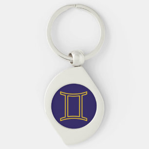 Gemini Zodiac Metall Keychain Swirl Silverfärgad Nyckelring
