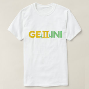 Gemini Zodiac Minimalist Typografi Grön Gul T Shirt