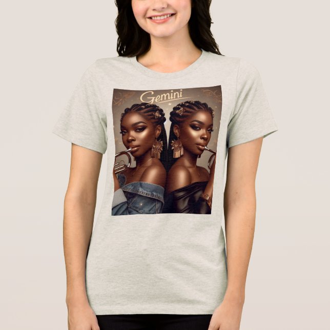 Gemini Zodiac Musician Trumpet T Shirt (Framsida)