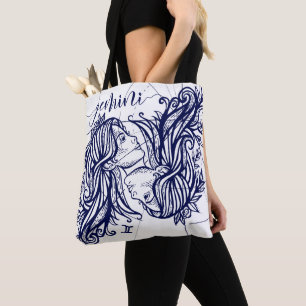 Gemini Zodiac Navy & Guld Monochrome Graphic Tote Tygkasse